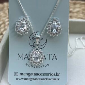 Conjunto Brinco e Colar Gota Cristal Cravejado